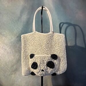 Anteprima Panda Wirebag White Black PVC Hand Knitted Tote Bag PB15S010N4